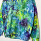 L | Ice Dye Hand Dyed Blue, Purple, Green Pullover Hoodie