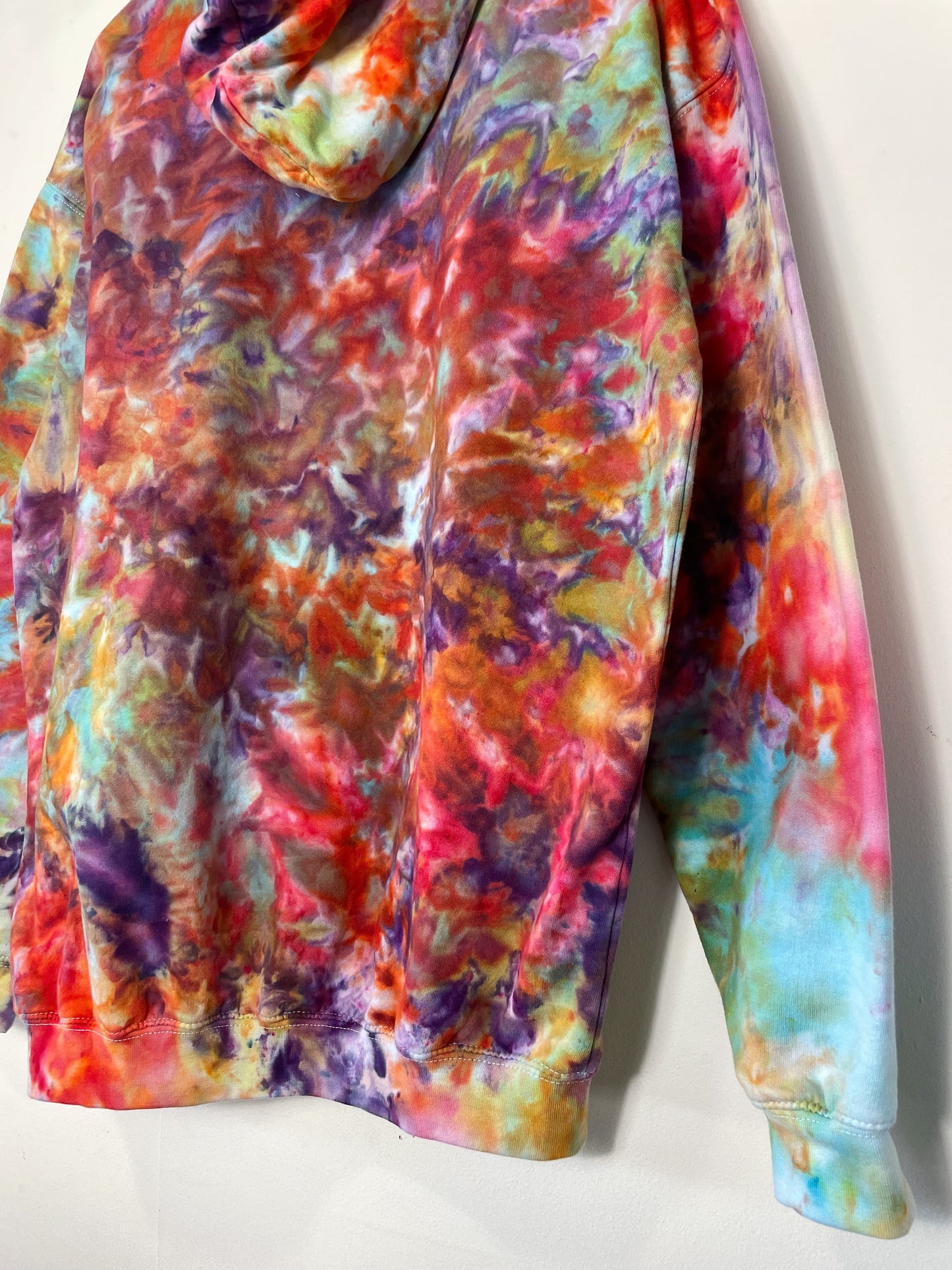 XL | Ice Dye Rainbow Pink Multicolour Hand Dyed Pullover Hoodie