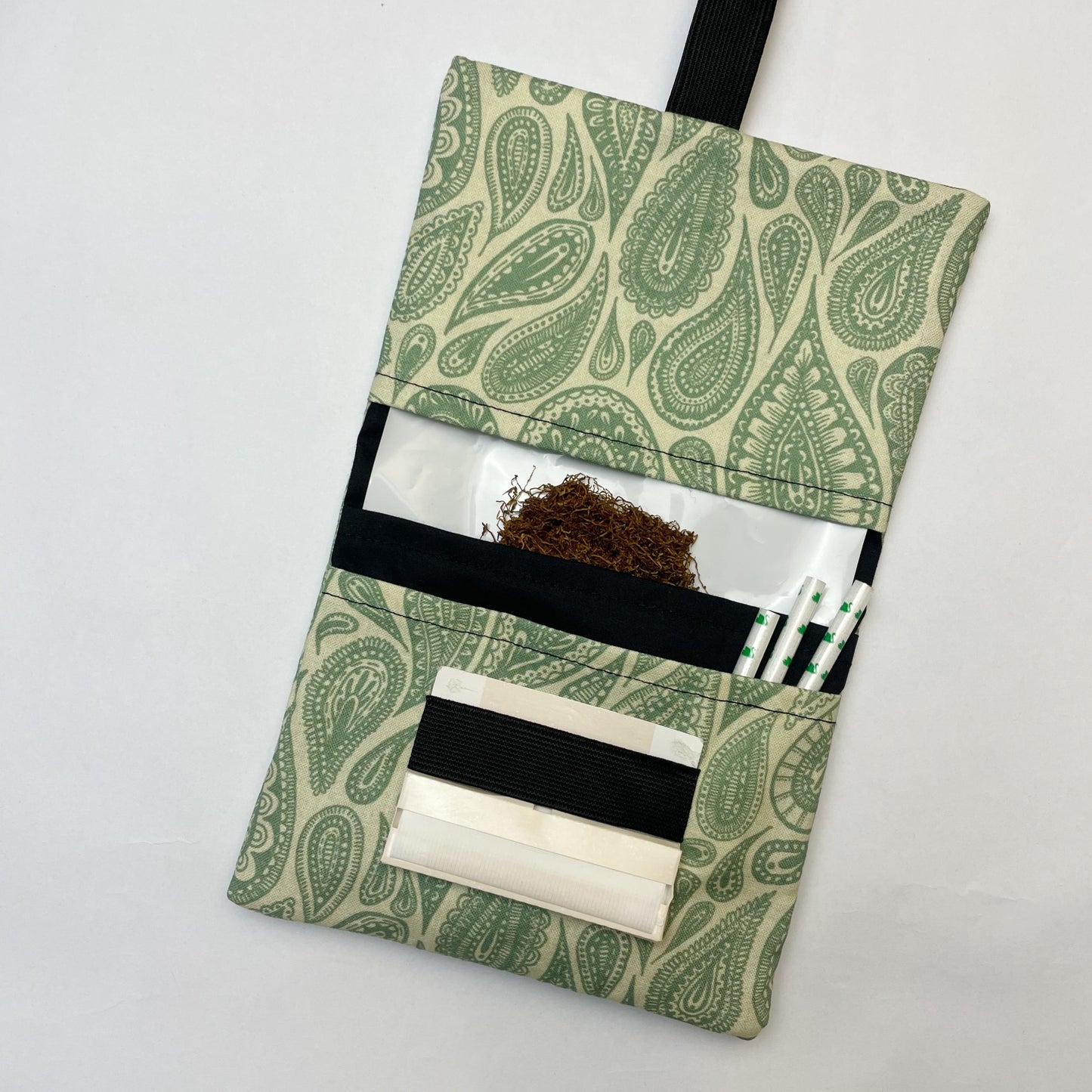 Handmade Tobacco Pouch | Green Paisley Tobacco Storage Cover