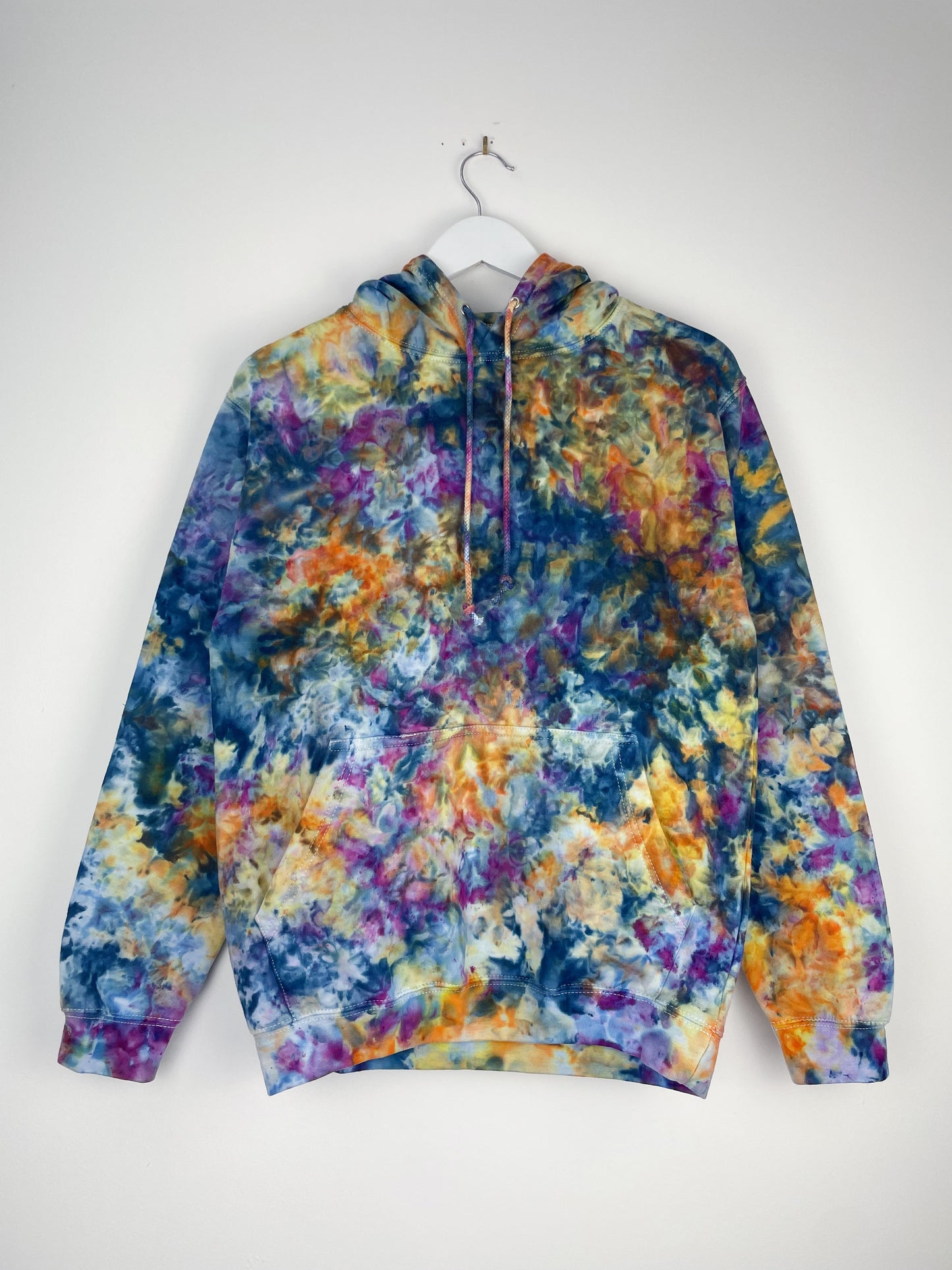 S | Ice Dye Blue Sunrise Multicolour Hand Dyed Pullover Hoodie