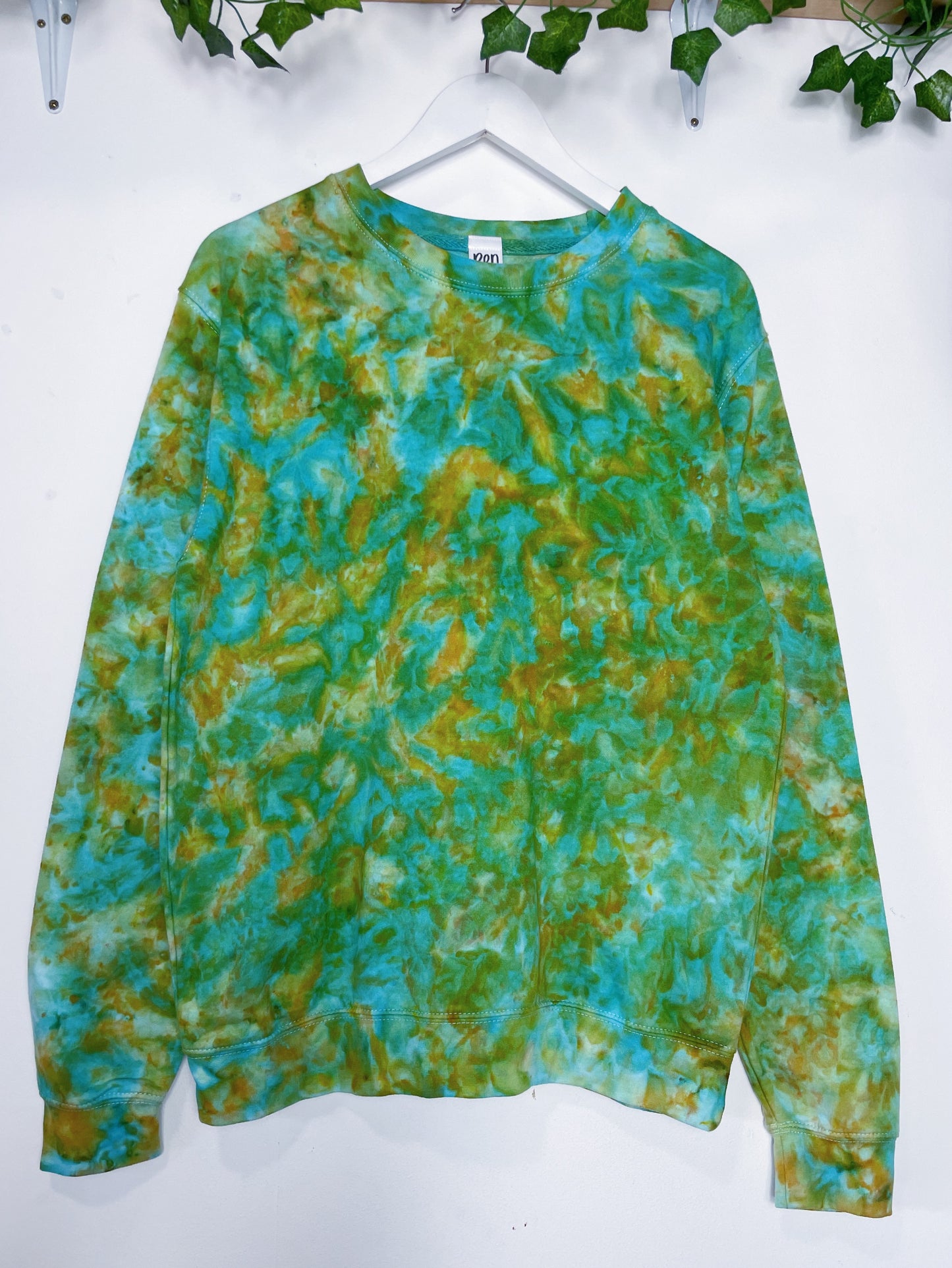 M | Ice Dye Green and Orange Hand Dyed Sweatshirt