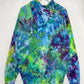 L | Ice Dye Hand Dyed Blue, Purple, Green Pullover Hoodie