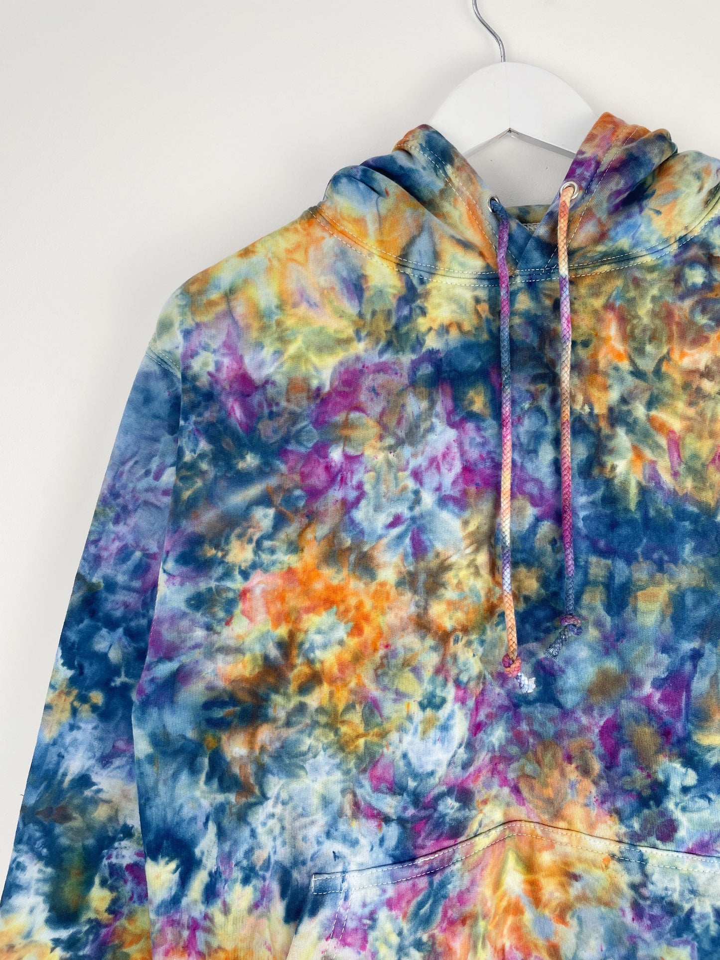 S | Ice Dye Blue Sunrise Multicolour Hand Dyed Pullover Hoodie