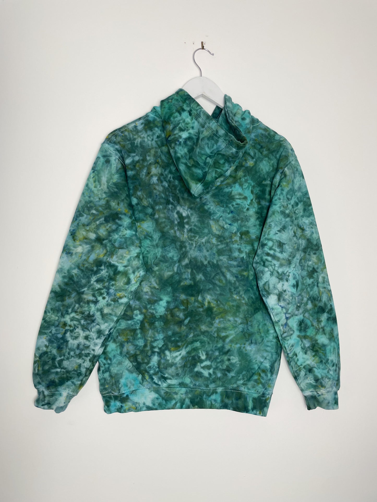 S | Ice Dye Dark Green Hand Dyed Pullover Hoodie