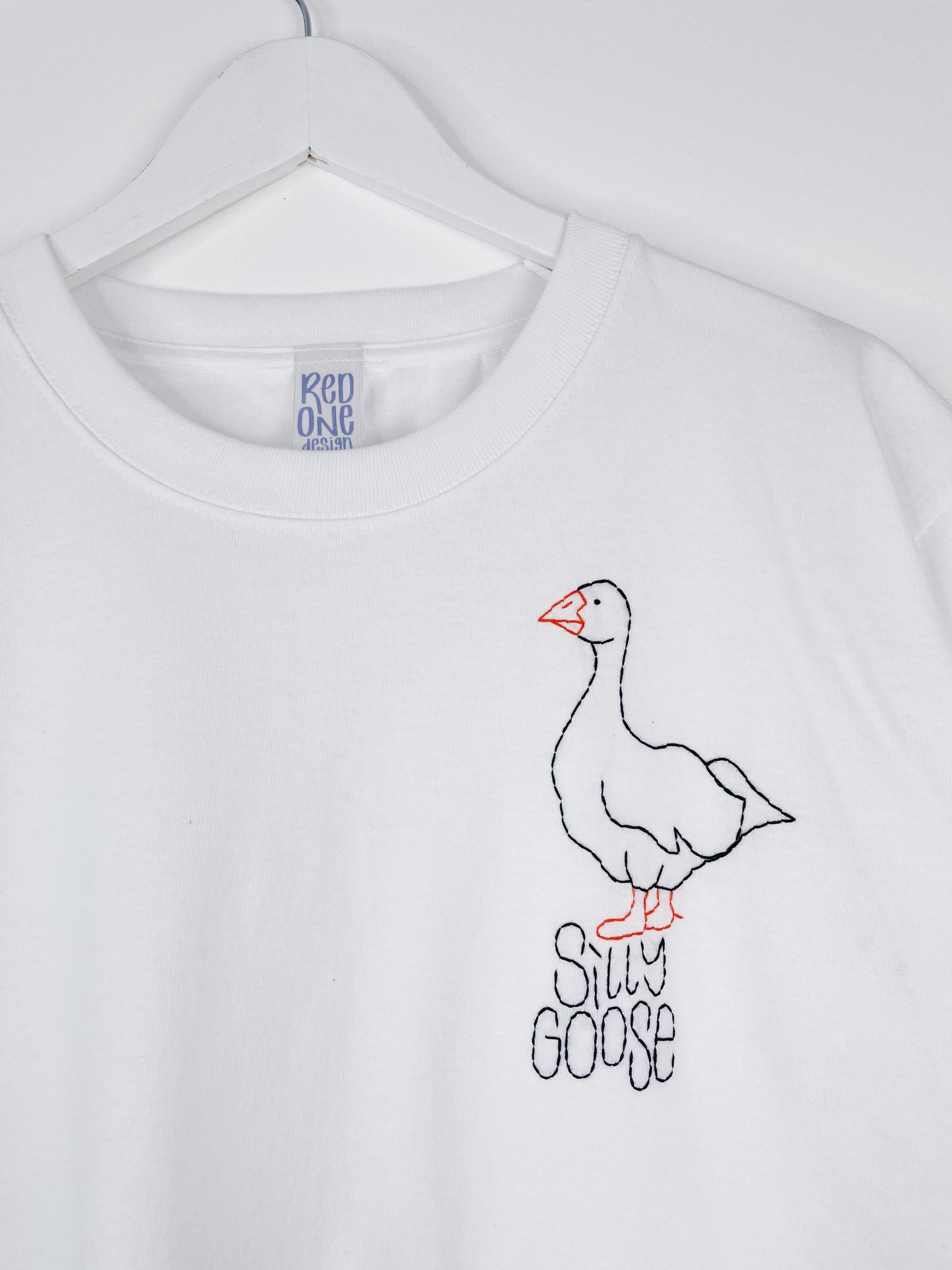  Embroidered Silly Unisex Tee, Embroidered Goose