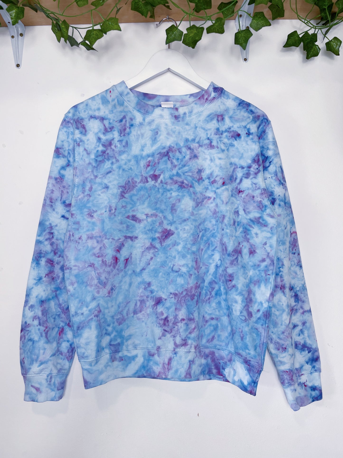 S | Ice Dye Light Blue and Pink Hand Dyed Sweatshirt