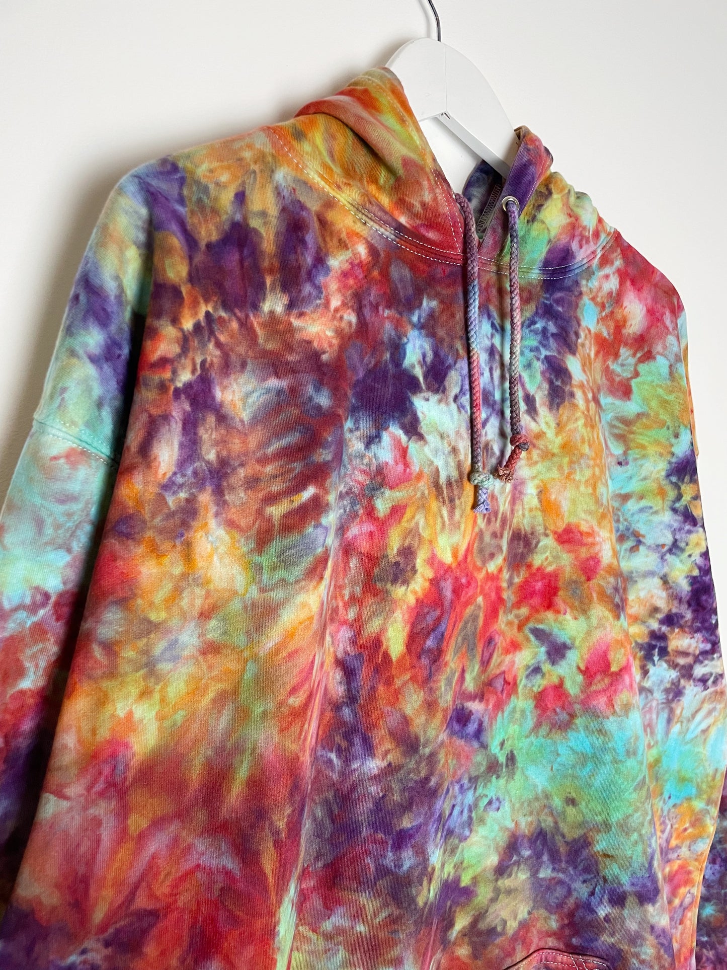 XXL | Ice Dye Rainbow Pink Multicolour Hand Dyed Pullover Hoodie