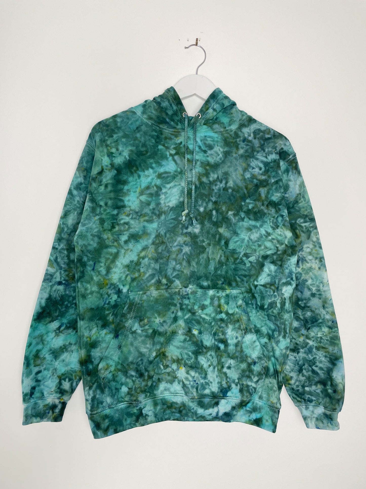 S | Ice Dye Dark Green Hand Dyed Pullover Hoodie