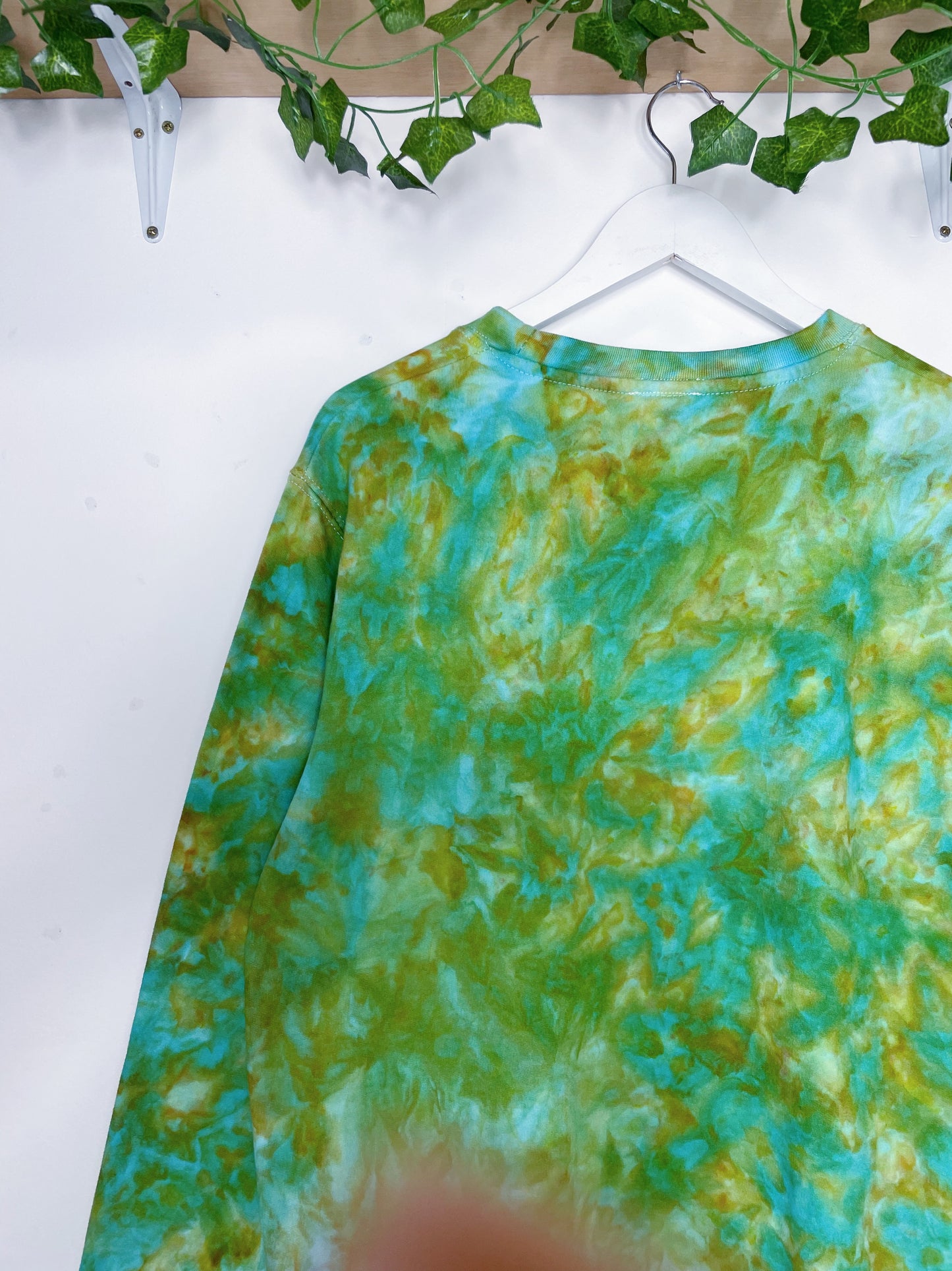 M | Ice Dye Green and Orange Hand Dyed Sweatshirt