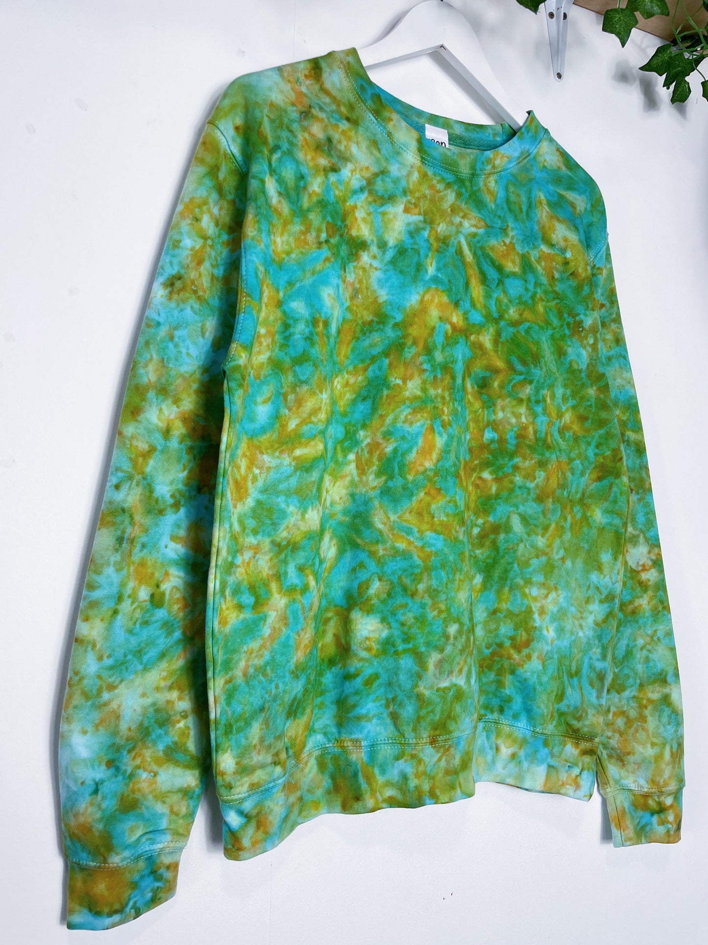 M | Ice Dye Green and Orange Hand Dyed Sweatshirt