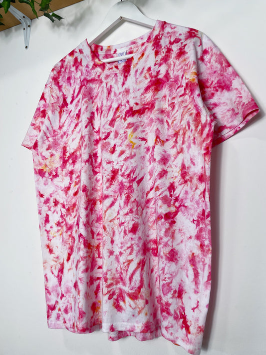 L | Ice Dye Pink Hand Dyed Ice Tie Dye T-Shirt