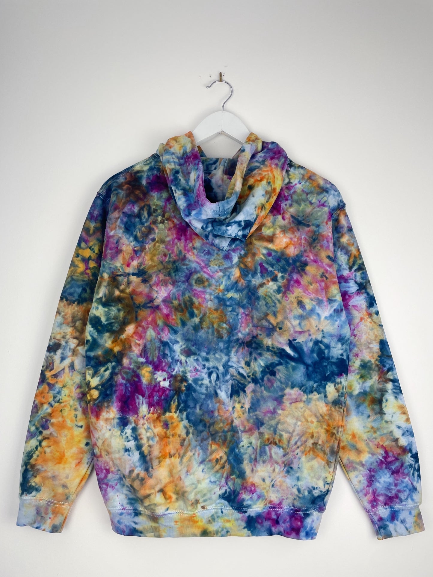 S | Ice Dye Blue Sunrise Multicolour Hand Dyed Pullover Hoodie