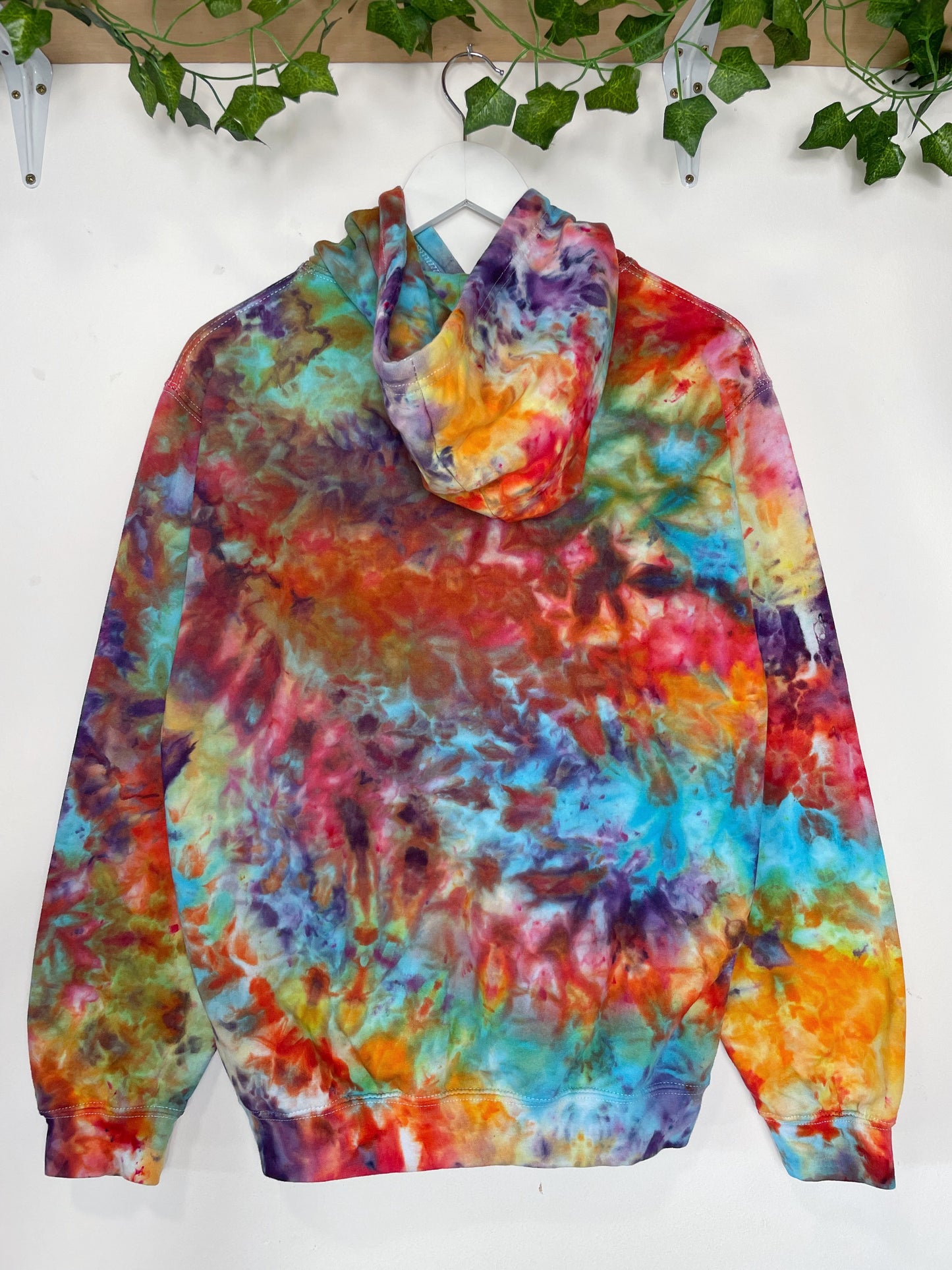 S | Ice Dye Rainbow Pink Multicolour Hand Dyed Pullover Hoodie