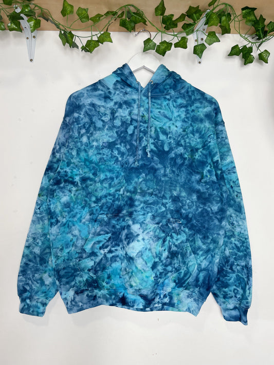 M | Ice Dye Ocean Blue Hand Dyed Pullover Hoodie