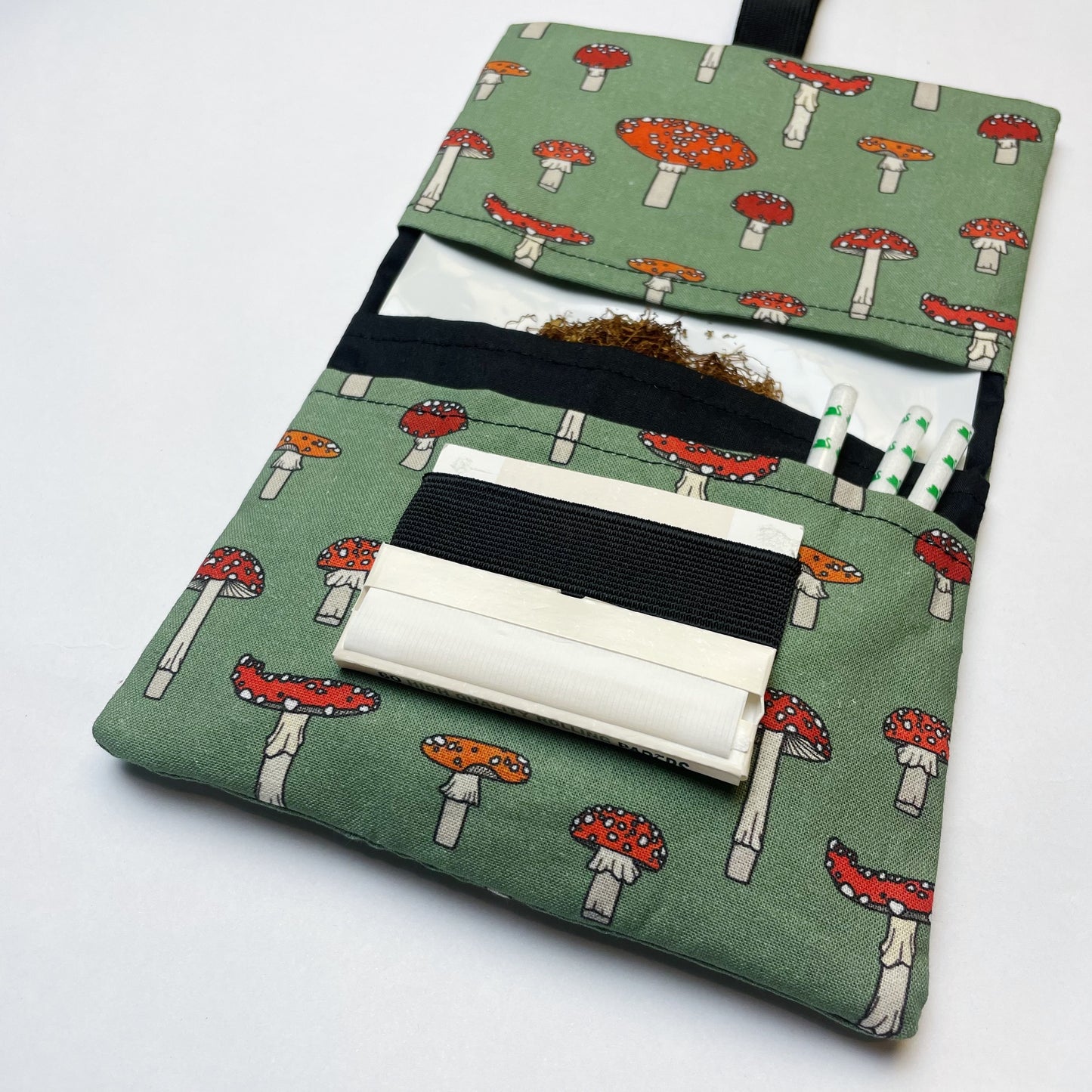 Handmade Tobacco Pouch | Green Mushroom Print Tobacco Storage Holder