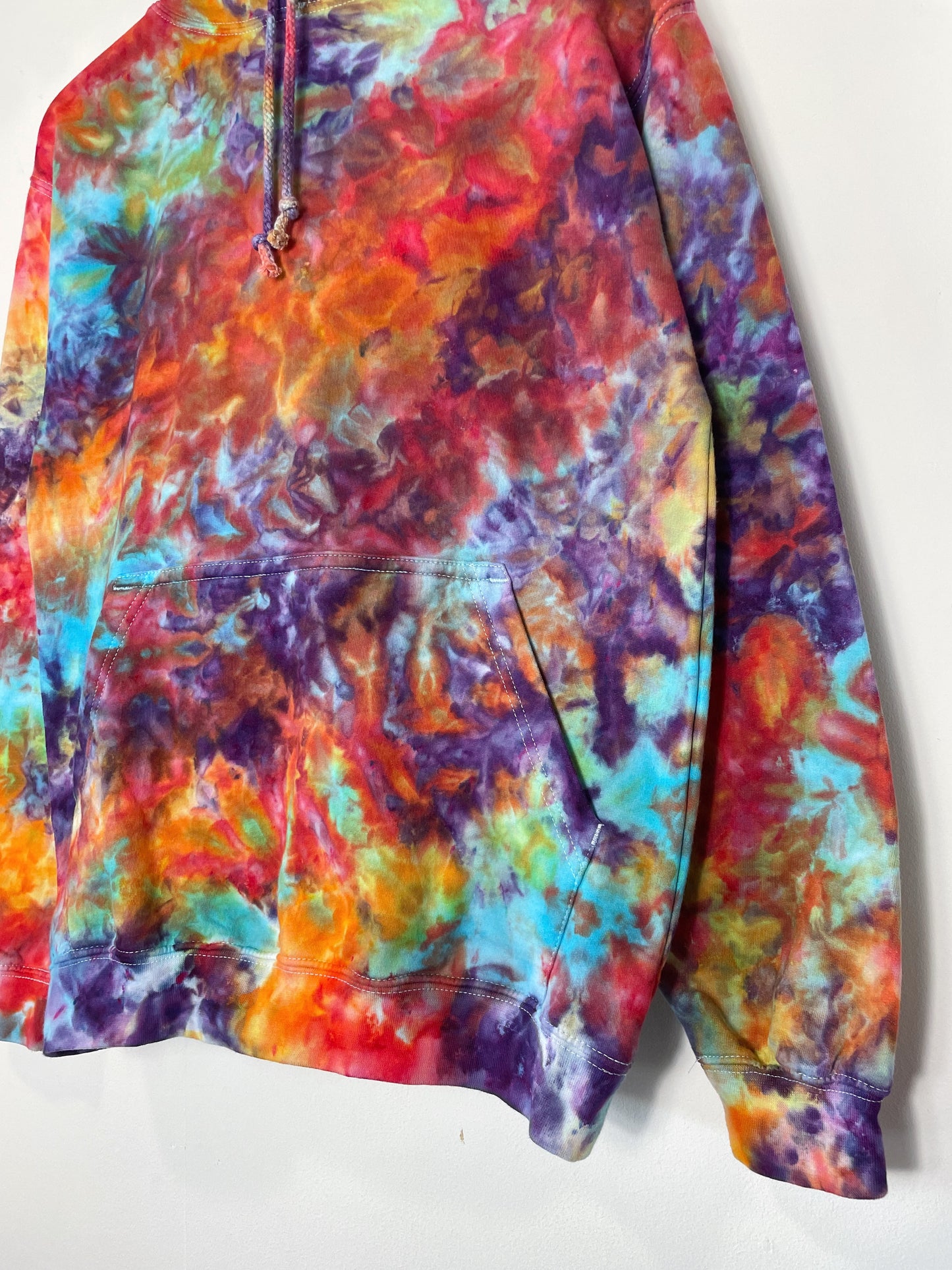 S | Ice Dye Rainbow Pink Multicolour Hand Dyed Pullover Hoodie