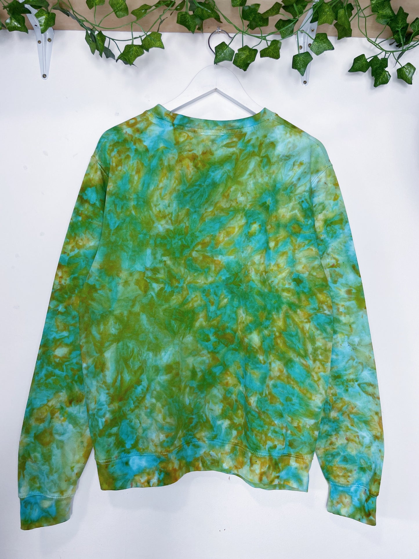 M | Ice Dye Green and Orange Hand Dyed Sweatshirt