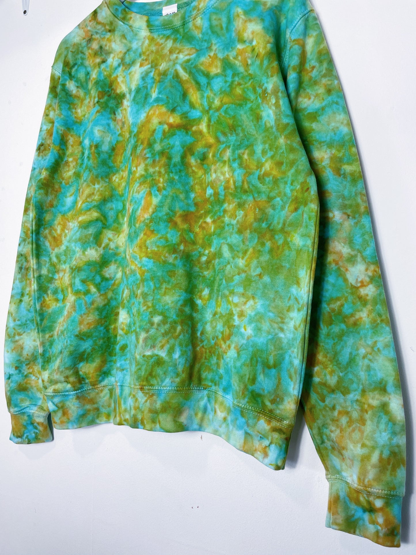 M | Ice Dye Green and Orange Hand Dyed Sweatshirt