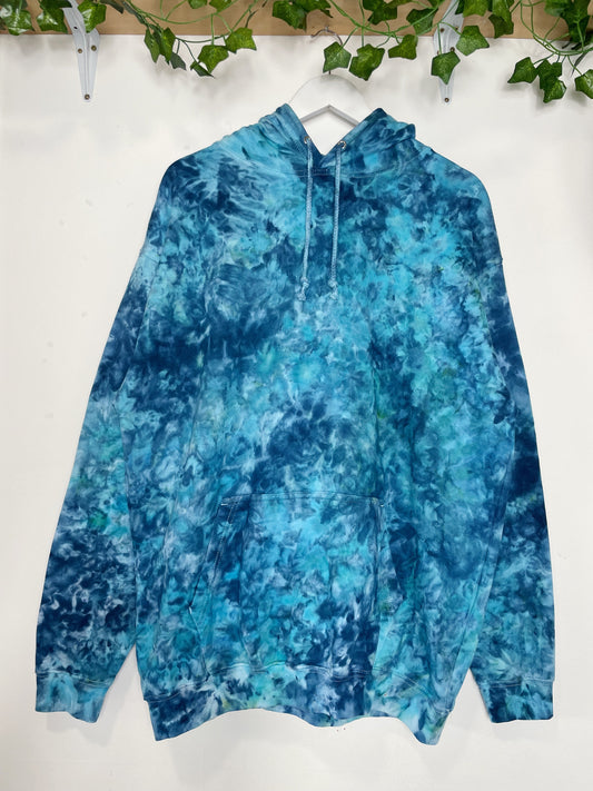 XL | Ice Dye Ocean Blue Hand Dyed Pullover Hoodie