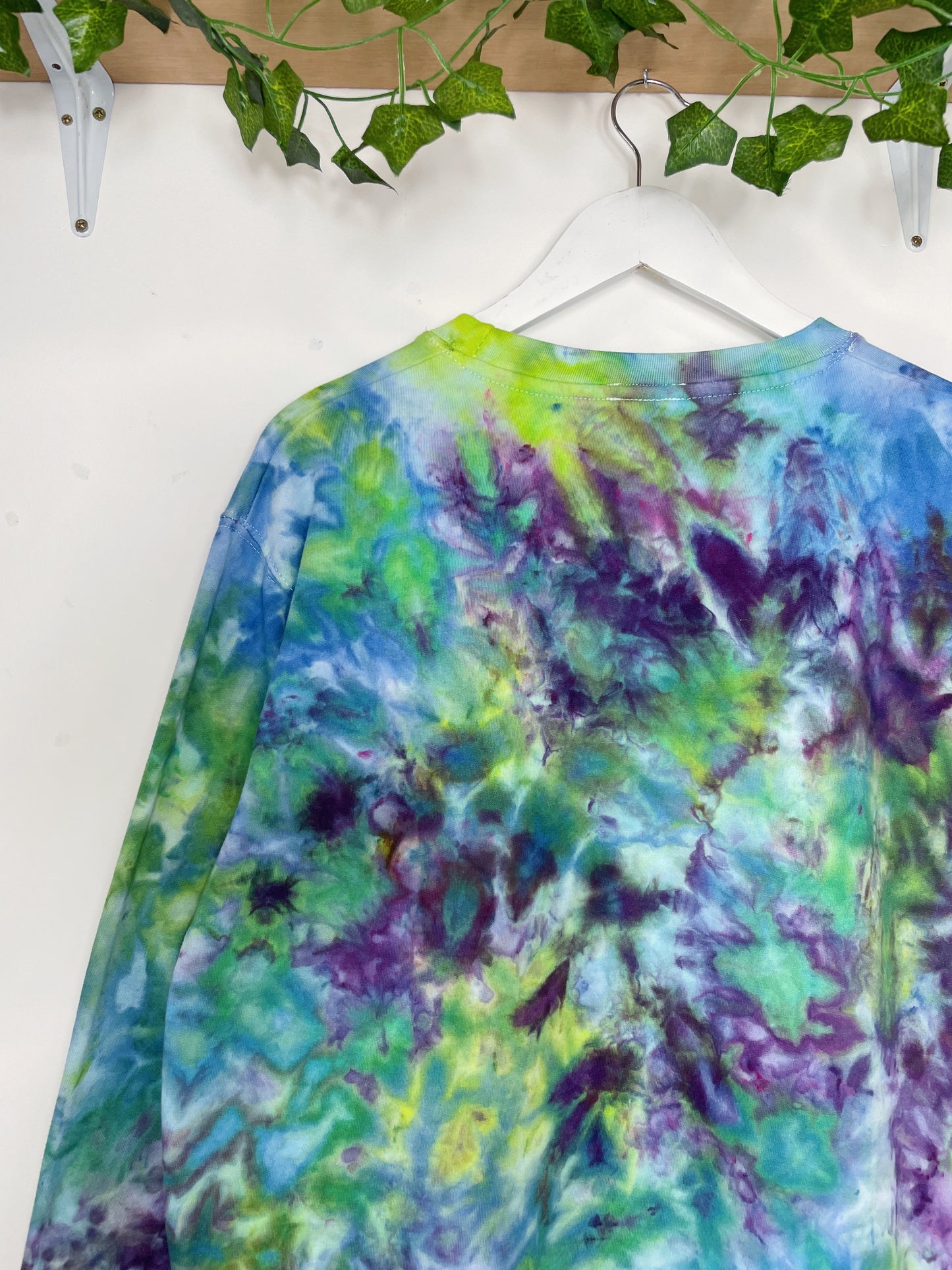 L | Ice Dye Blue, Purple Green Hand Dyed Sweatshirt