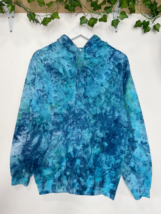 S | Ice Dye Ocean Blue Hand Dyed Pullover Hoodie