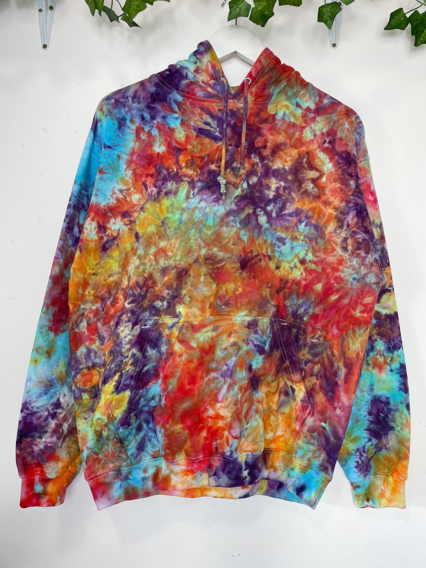 M | Ice Dye Rainbow Multicolour Hand Dyed Pullover Hoodie