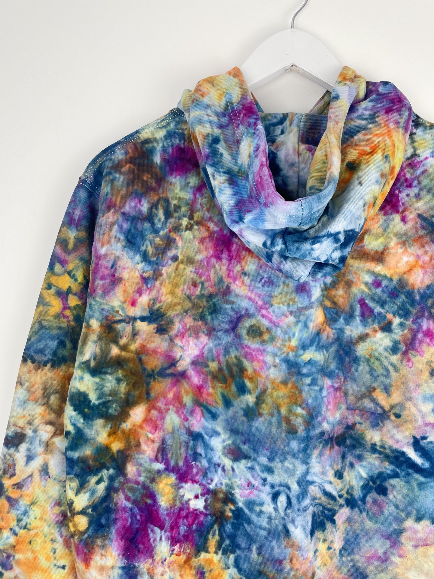 S | Ice Dye Blue Sunrise Multicolour Hand Dyed Pullover Hoodie