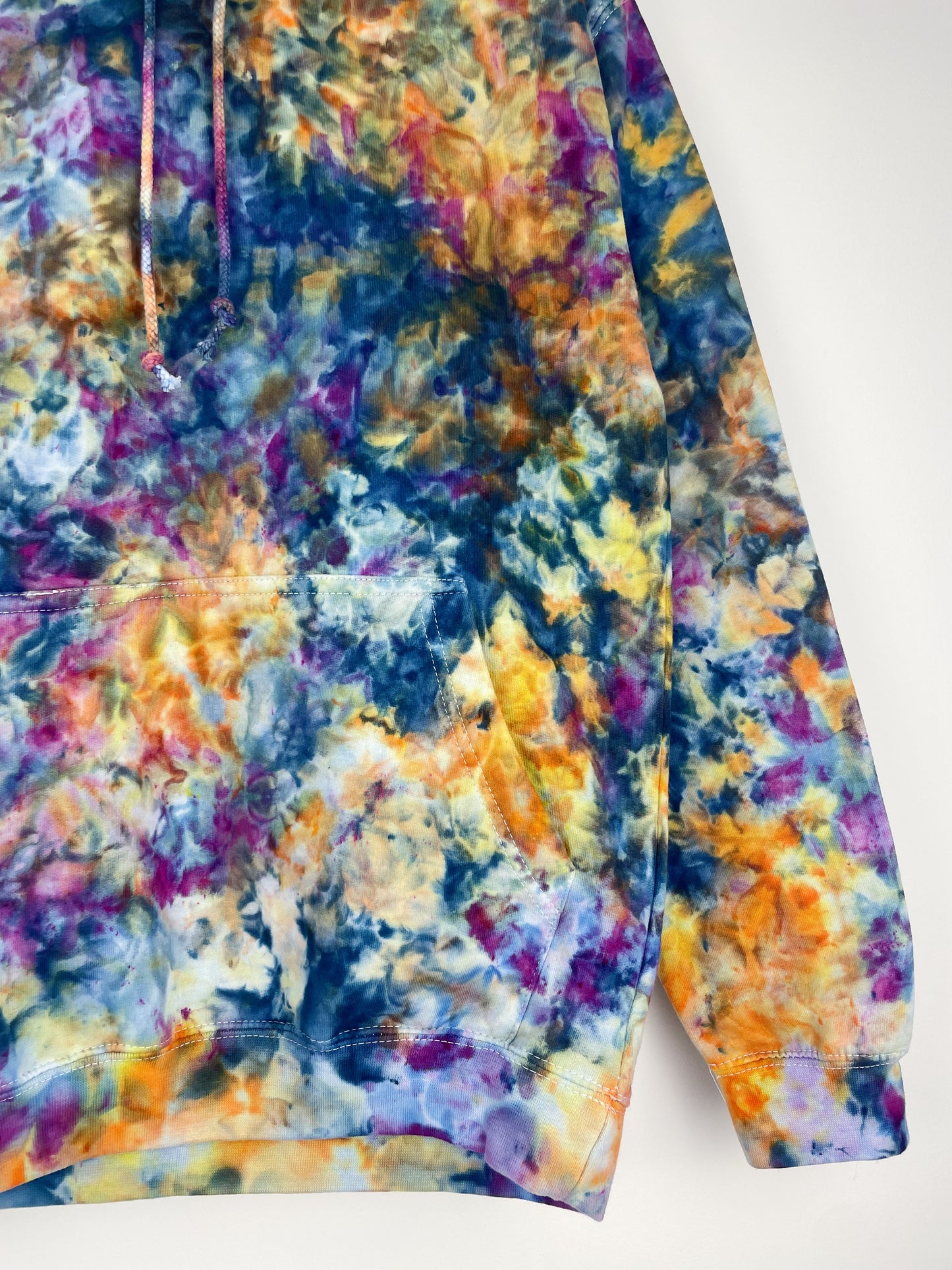 S | Ice Dye Blue Sunrise Multicolour Hand Dyed Pullover Hoodie