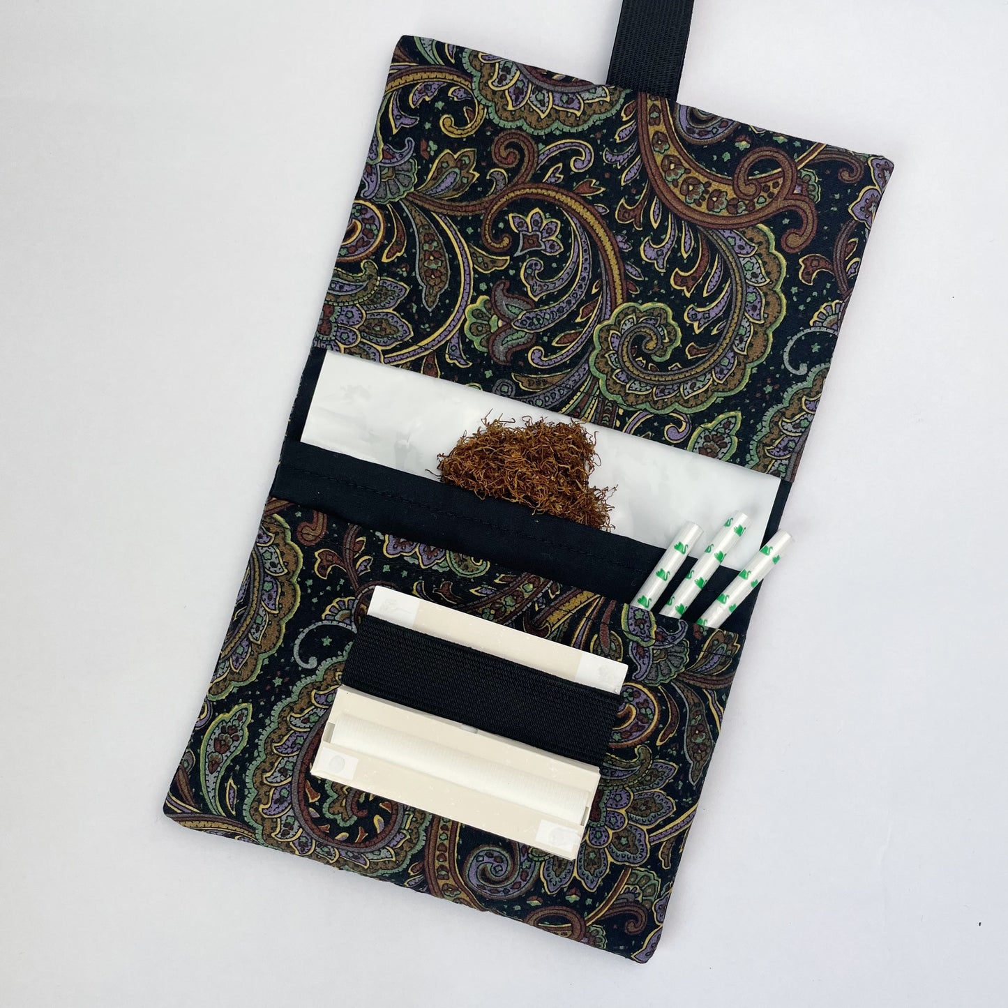 Handmade Tobacco Pouch | Black Paisley Tobacco Storage Cover