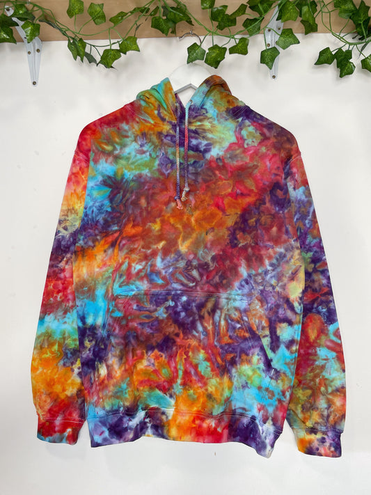 S | Ice Dye Rainbow Pink Multicolour Hand Dyed Pullover Hoodie