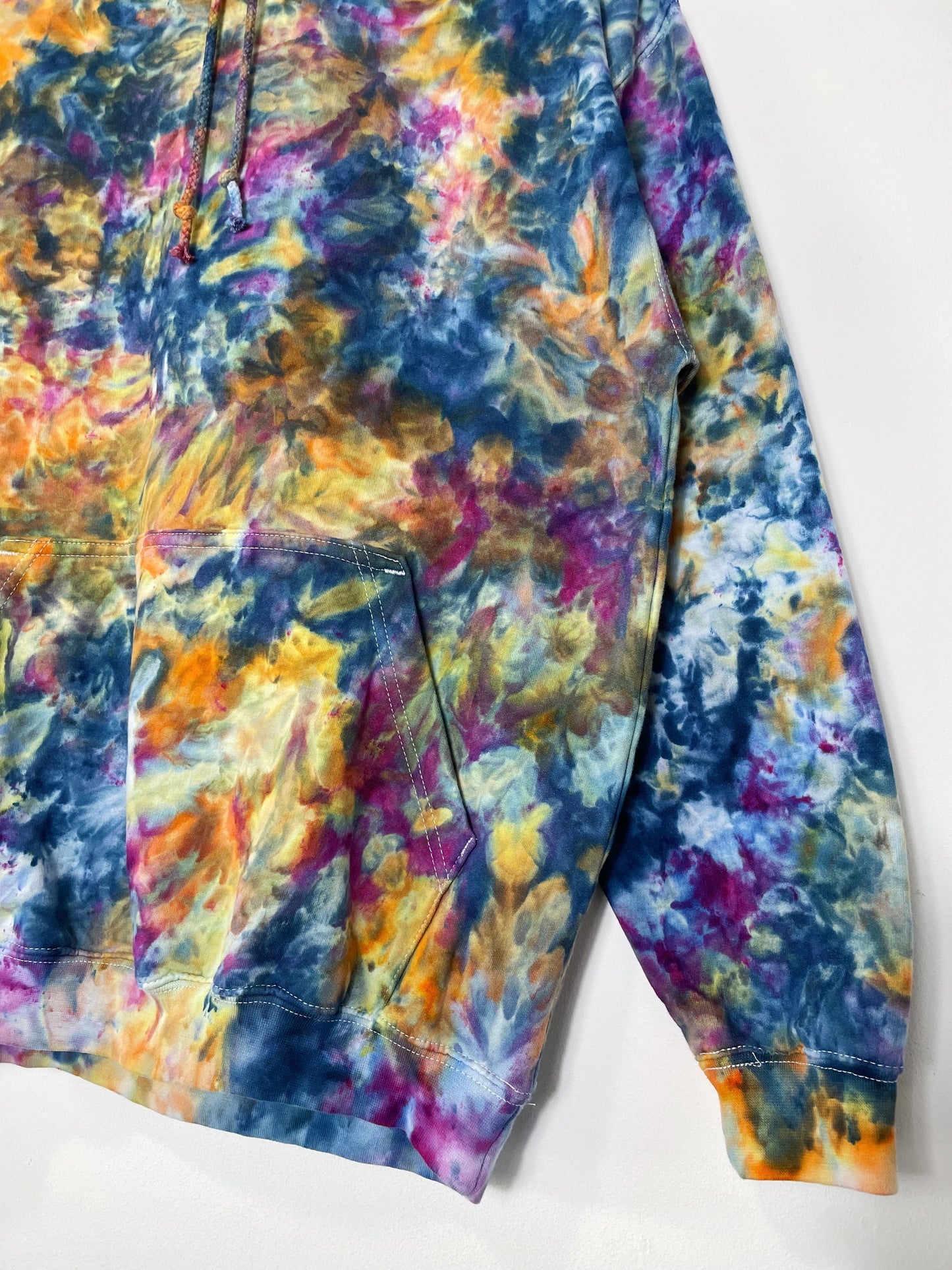 M | Ice Dye Blue Sunrise Multicolour Hand Dyed Pullover Hoodie