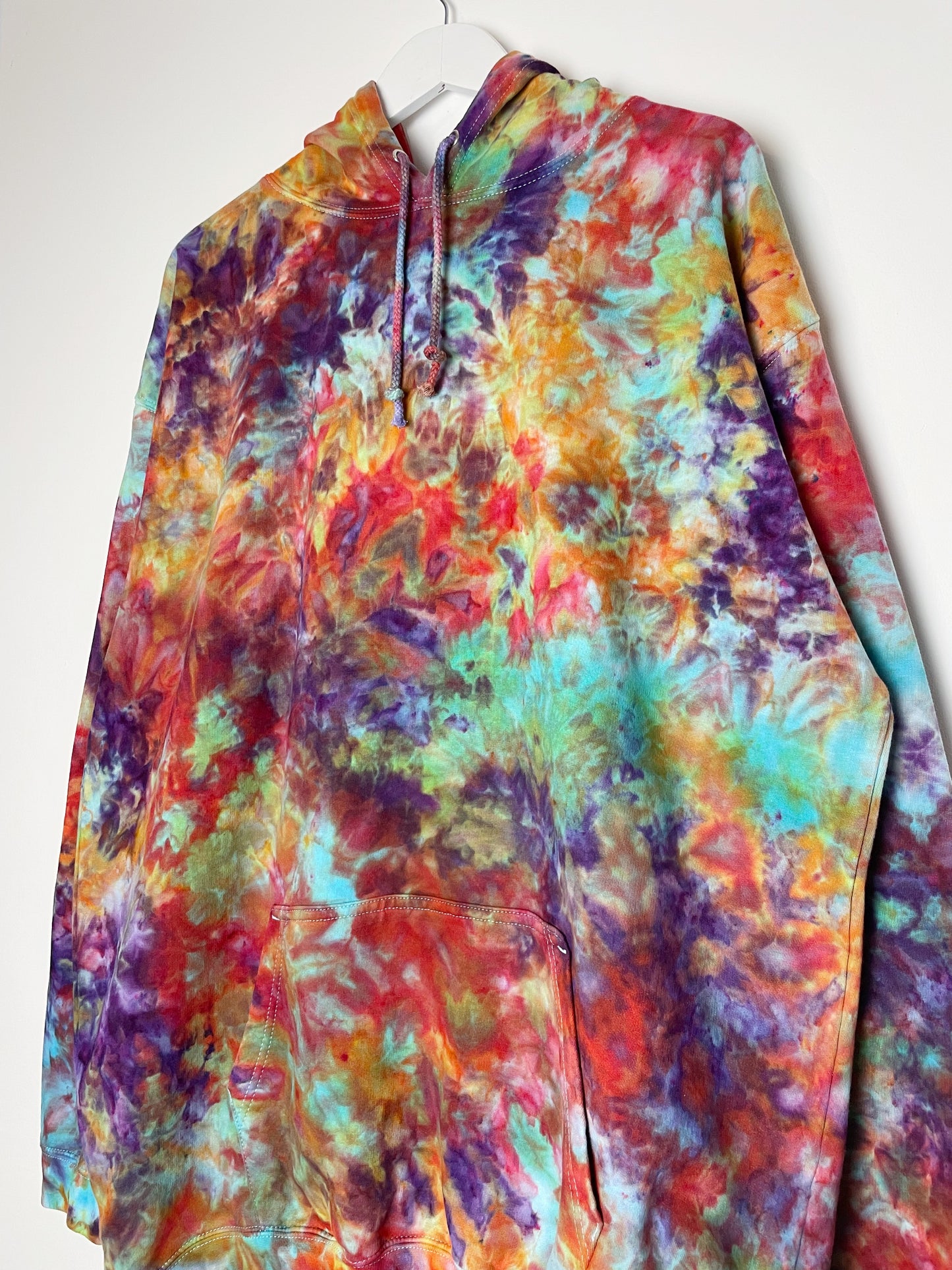 XXL | Ice Dye Rainbow Pink Multicolour Hand Dyed Pullover Hoodie