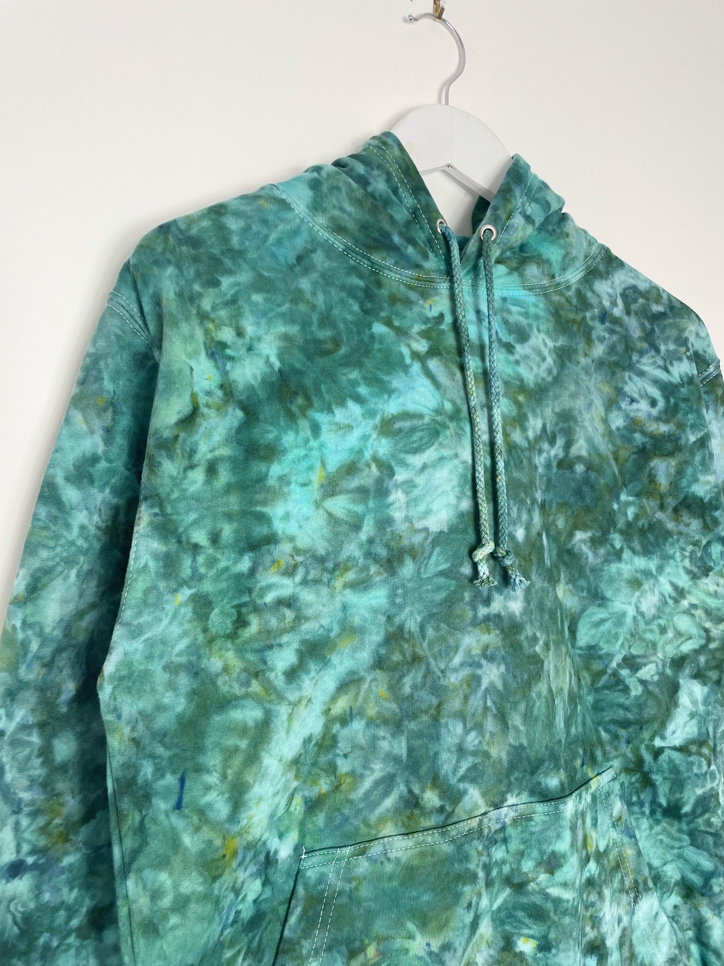 S | Ice Dye Dark Green Hand Dyed Pullover Hoodie