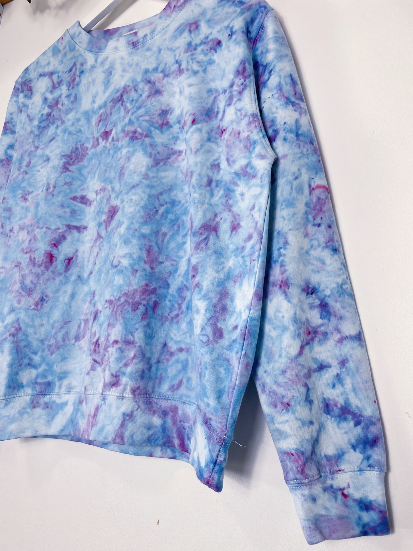 S | Ice Dye Light Blue and Pink Hand Dyed Sweatshirt