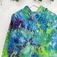 L | Ice Dye Hand Dyed Blue, Purple, Green Pullover Hoodie