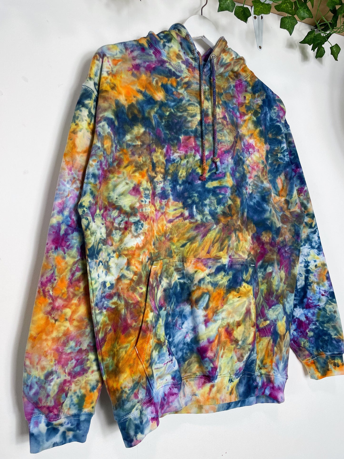 M | Ice Dye Blue Sunrise Multicolour Hand Dyed Pullover Hoodie