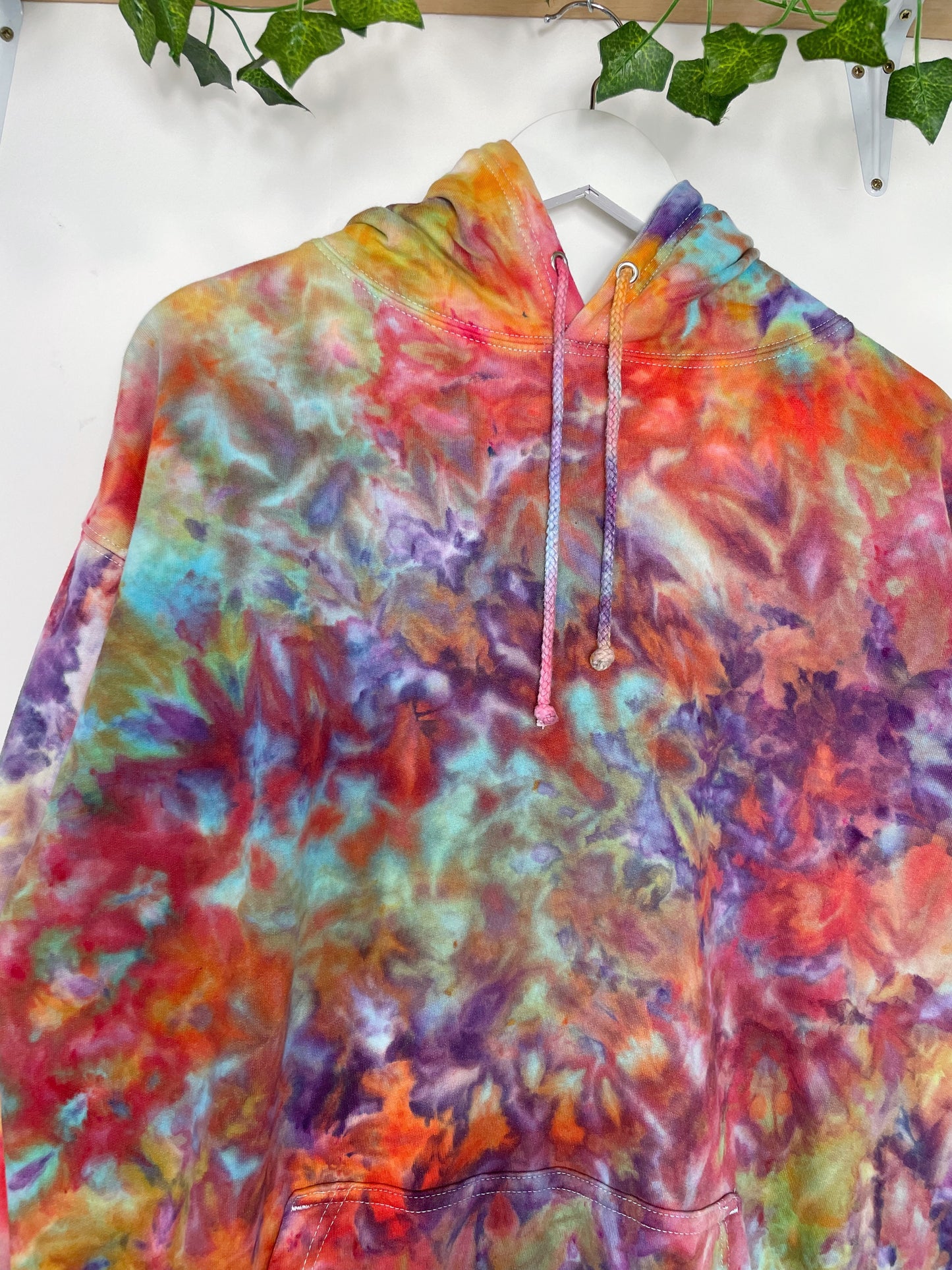 XL | Ice Dye Rainbow Pink Multicolour Hand Dyed Pullover Hoodie