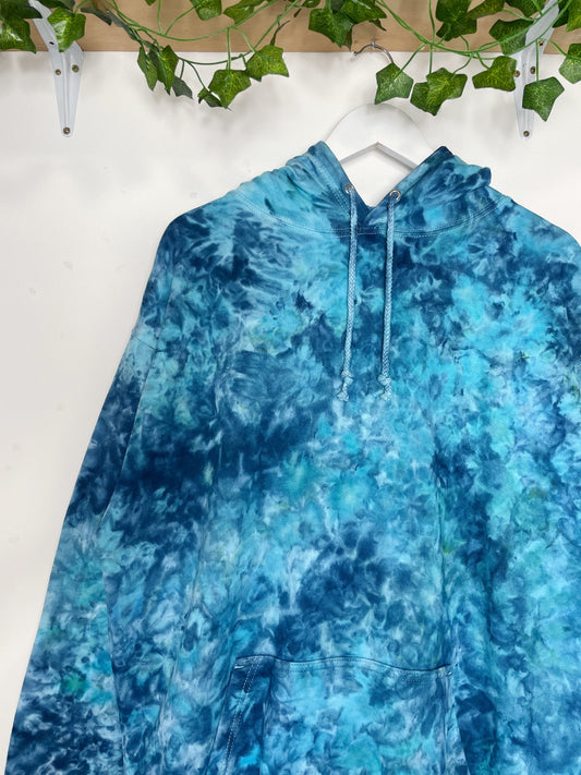 XL | Ice Dye Ocean Blue Hand Dyed Pullover Hoodie