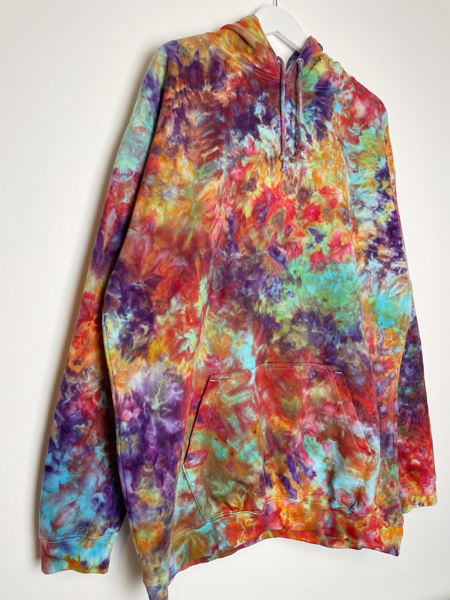 XXL | Ice Dye Rainbow Pink Multicolour Hand Dyed Pullover Hoodie