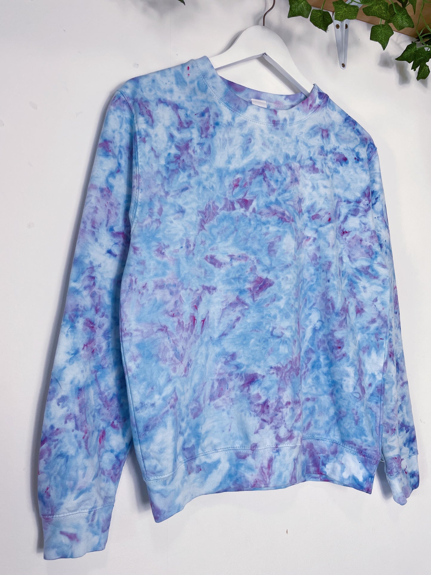 S | Ice Dye Light Blue and Pink Hand Dyed Sweatshirt