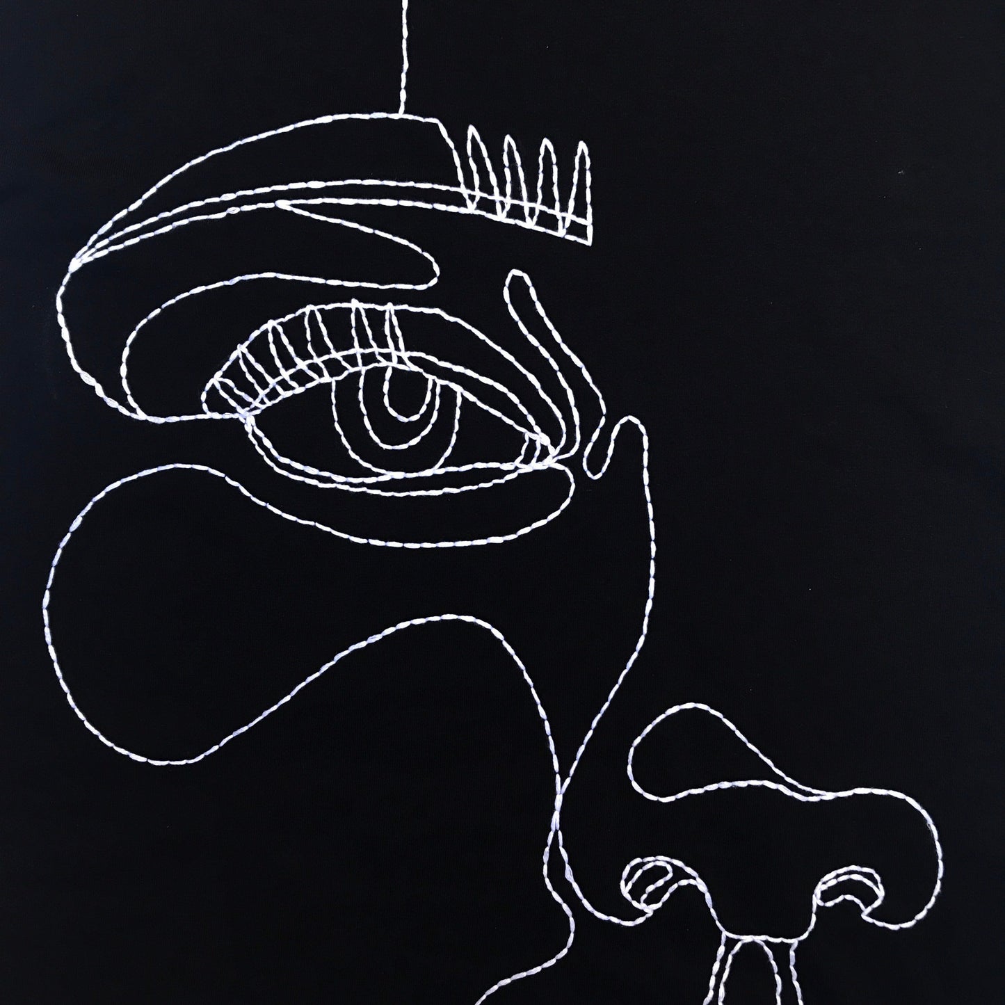 Hand Embroidered Abstract Face Line Art T-Shirt
