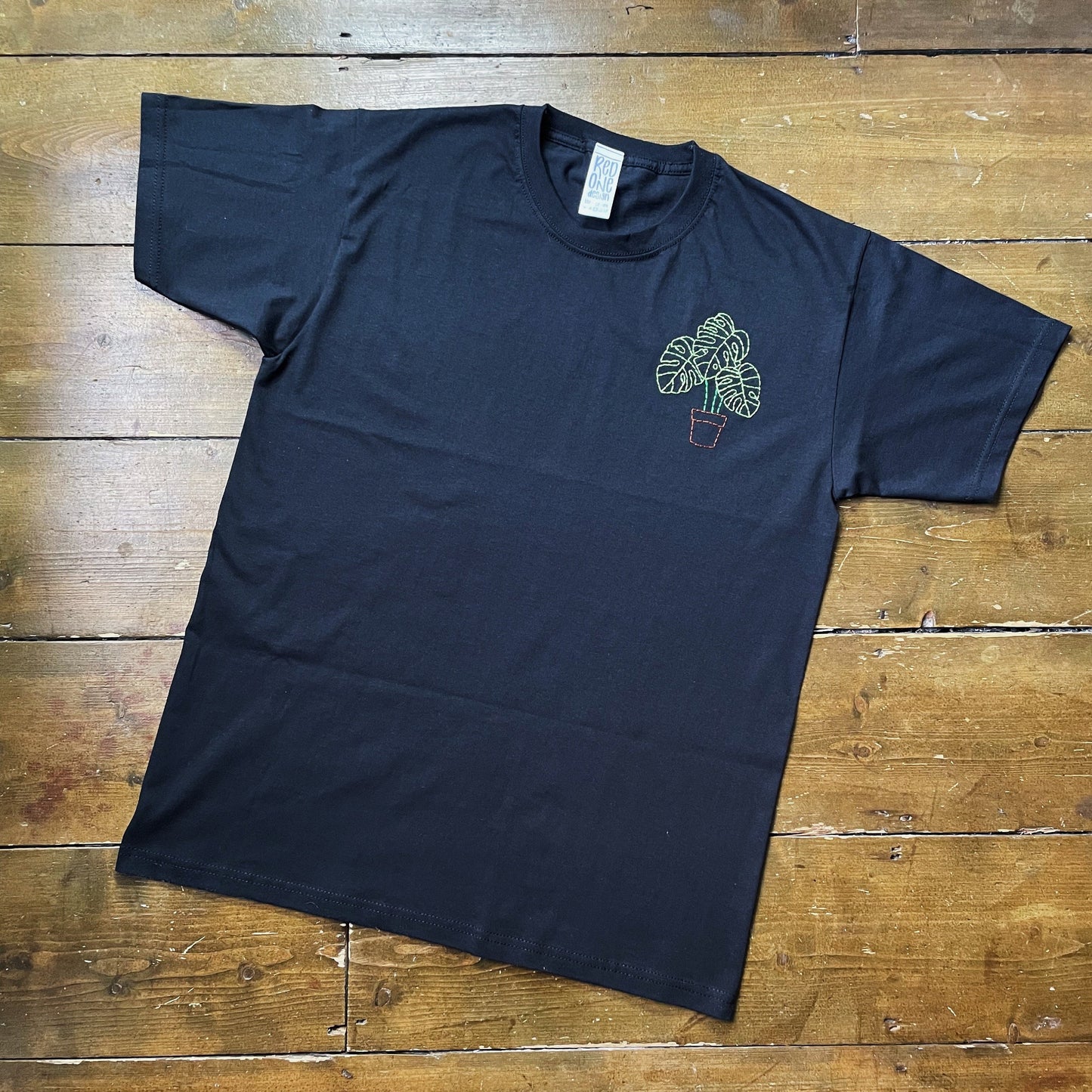 Hand Embroidered Potted Monstera Plant T-Shirt