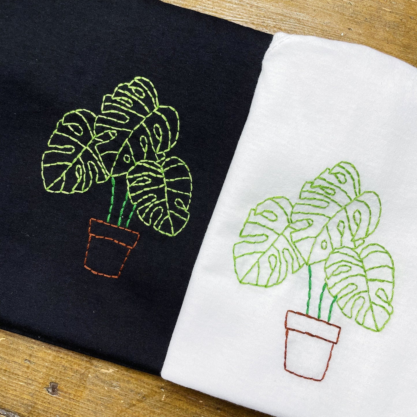 Hand Embroidered Potted Monstera Plant T-Shirt