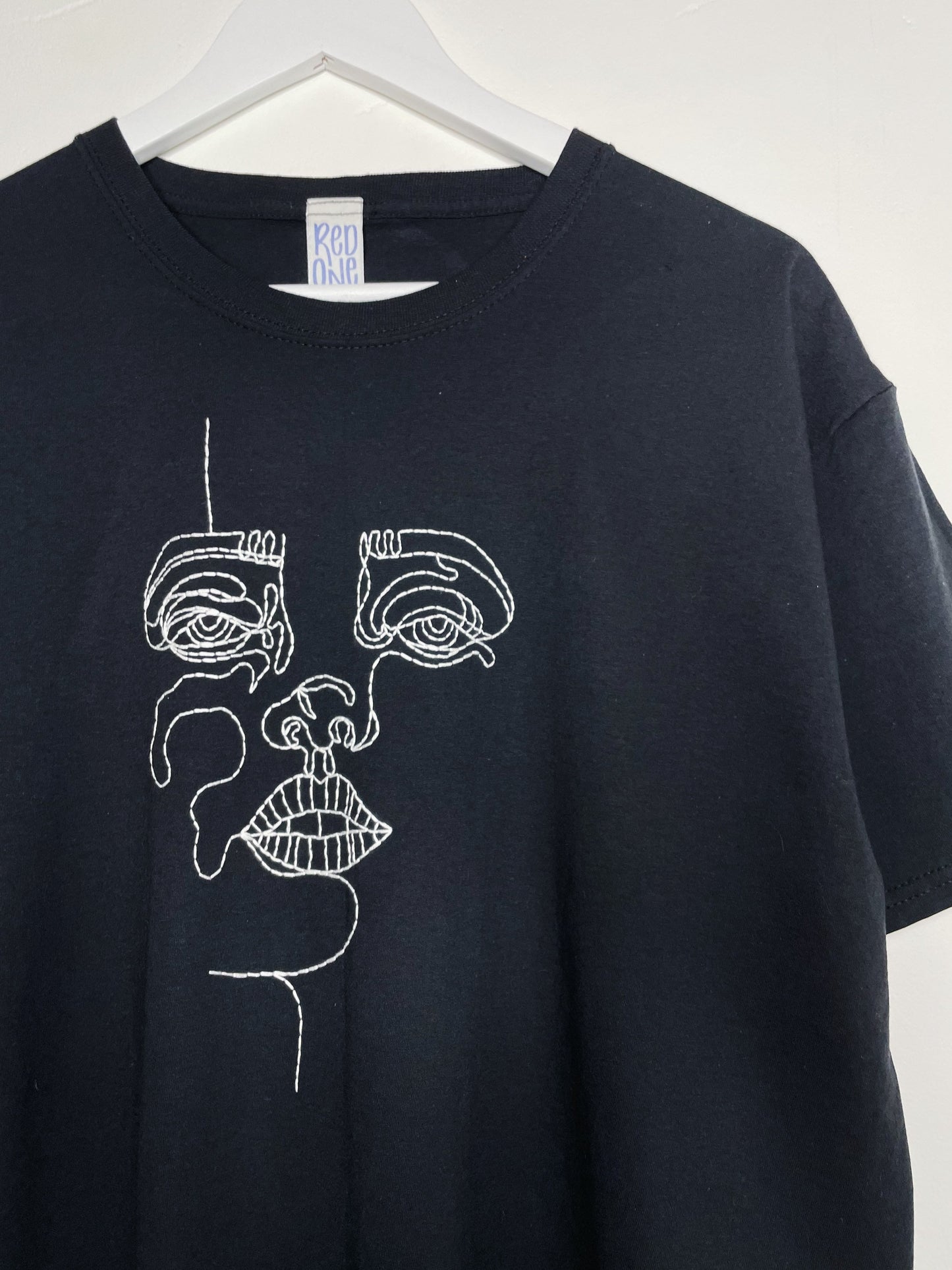 Hand Embroidered Abstract Face T-Shirt