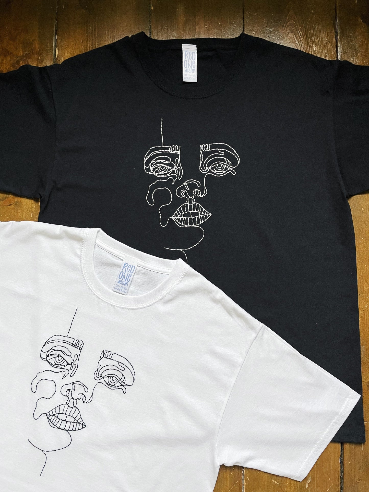 Hand Embroidered Abstract Face T-Shirt
