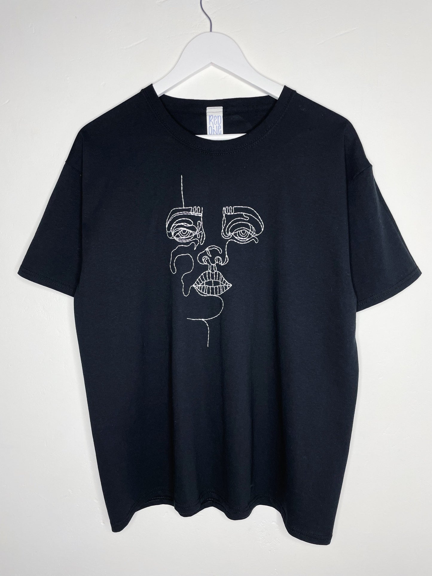 Hand Embroidered Abstract Face T-Shirt