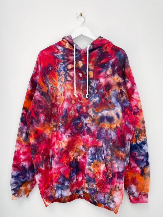 XL | Ice Dye Red Galaxy Hand Dyed Pullover Hoodie