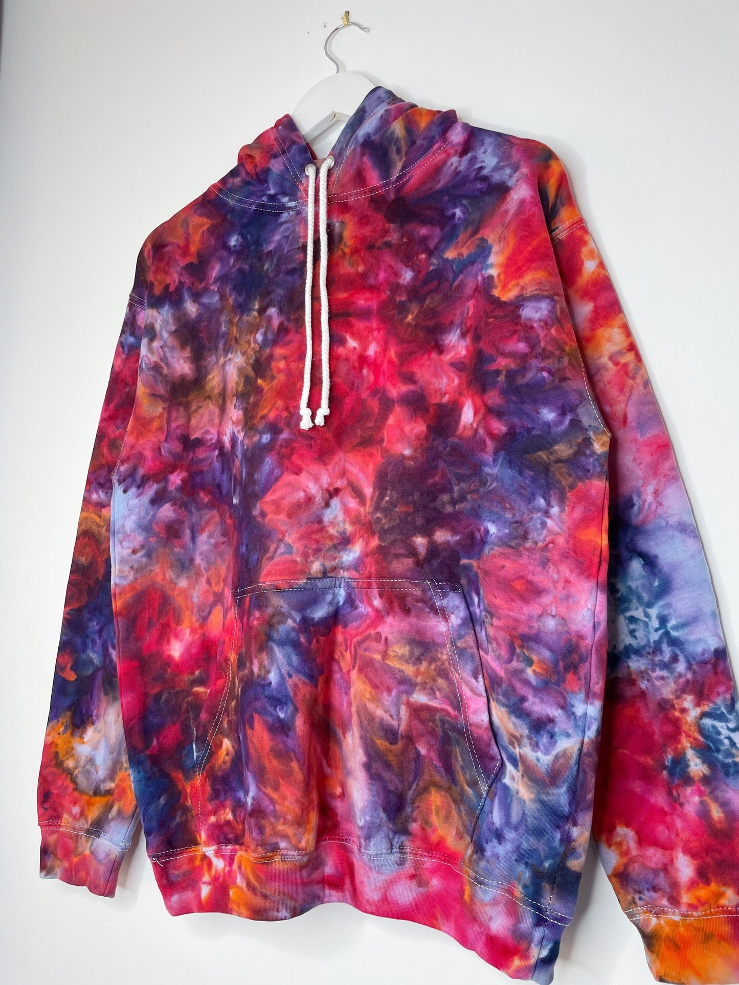 M | Ice Dye Red Galaxy Hand Dyed Pullover Hoodie