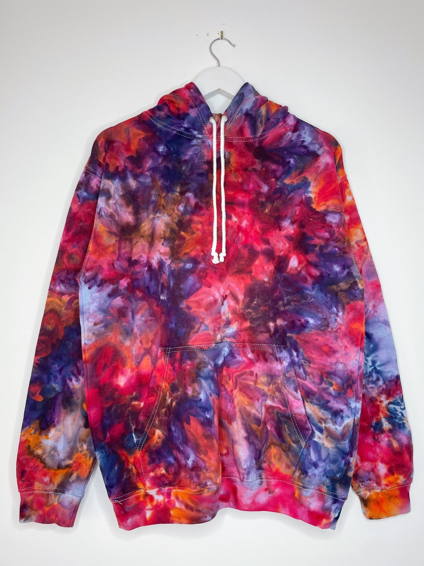 M | Ice Dye Red Galaxy Hand Dyed Pullover Hoodie