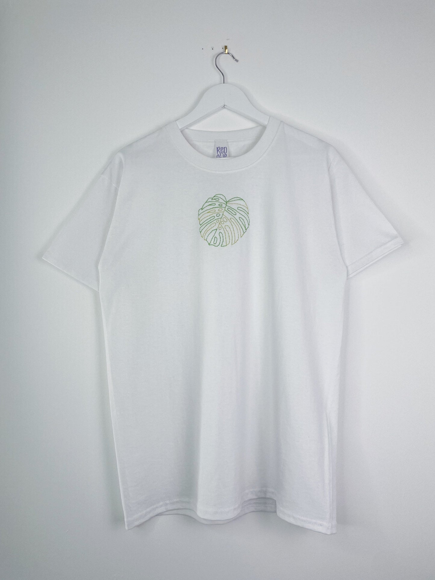 Hand Embroidered Variegated Monstera Plant T-Shirt